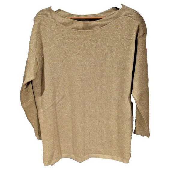 Vintage‎ 80s Gold Bedford Fair sweater Sz XL Boat Neck Sparkly Metallic Party - Picture 1 of 6